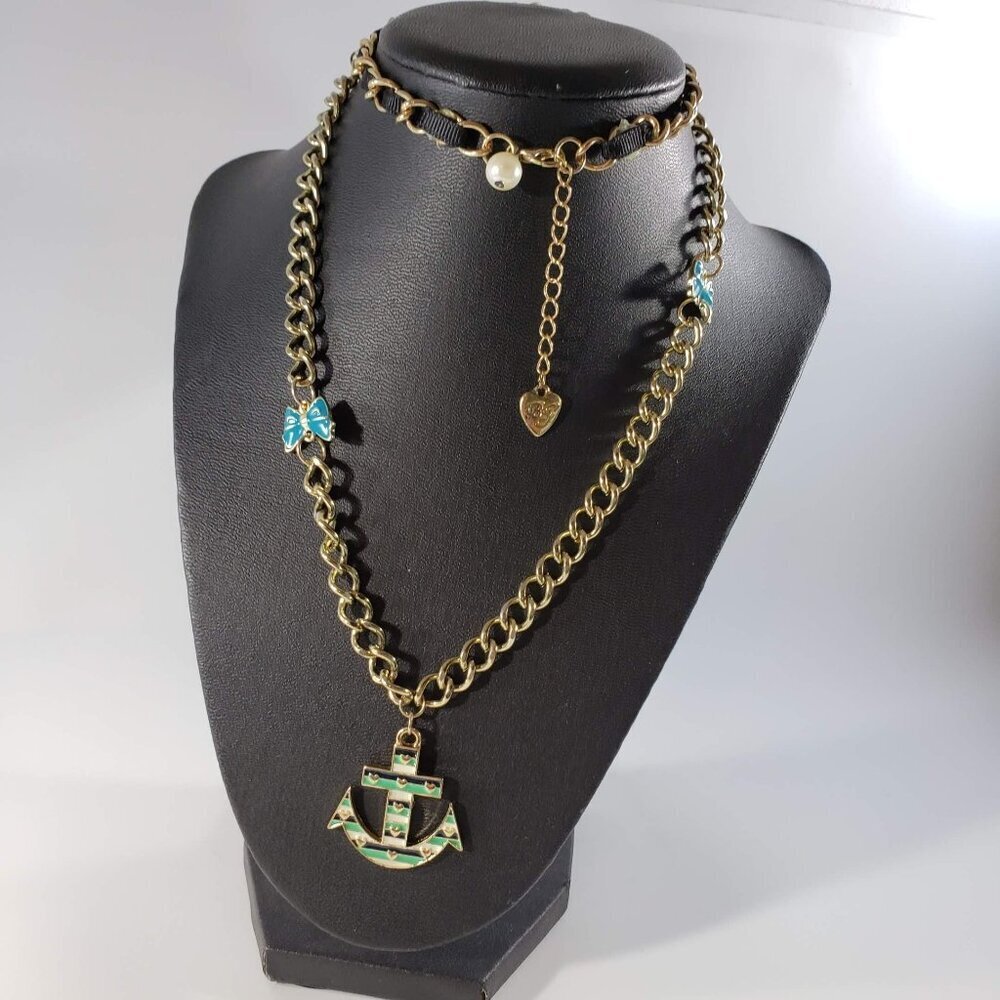 Betsey Johnson vintage nautical anchor long sweater necklace